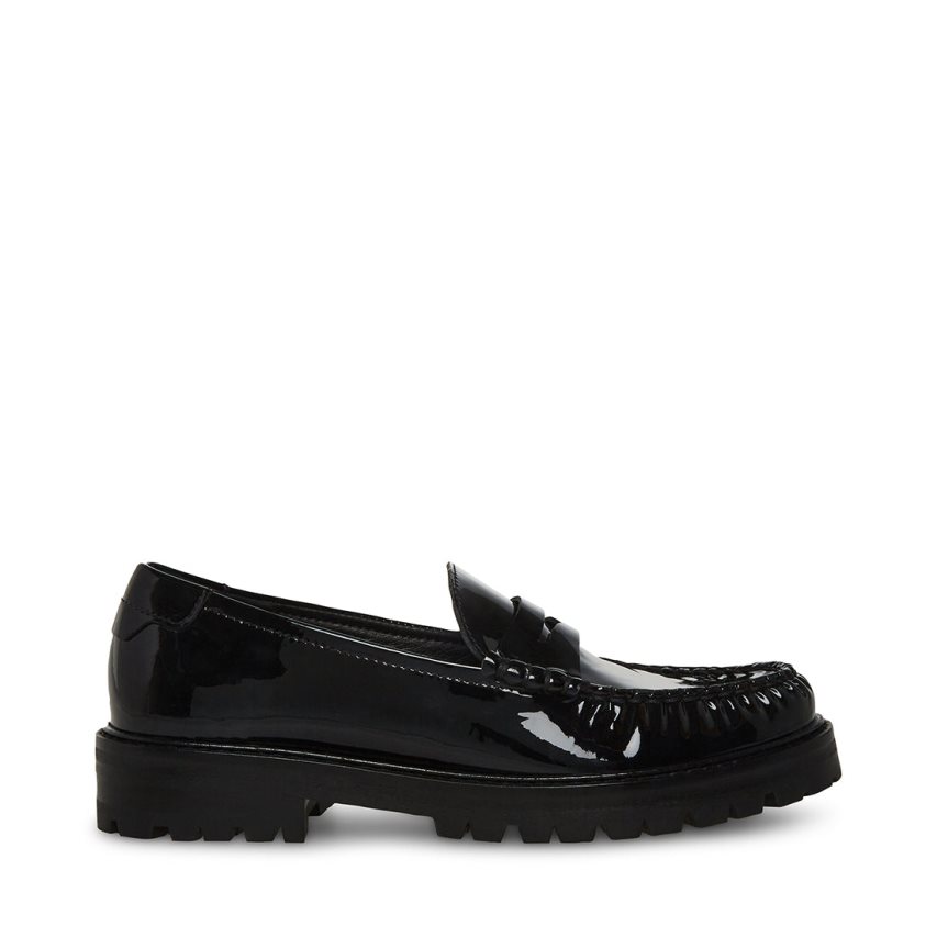 Black Steve Madden Madelyn Patent Women\'s Loafers | PH 4162ZBA